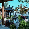 Traditional Courtyard Garden With Rockery Stones Pond Pavilion And Green Trees