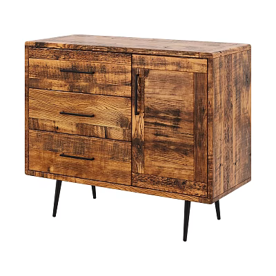 Rustic Wooden Console Side Cabinet With Drawers And Black Metal Legs 3d model
