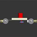 Mechanical Platform Device With Yellow Frame Red Cylinder And Rolling Wheels