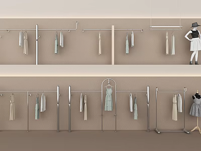 Sturdy Metal Display Racks With Hanging Clothes For Modern Retail Clothing Stores 3d model