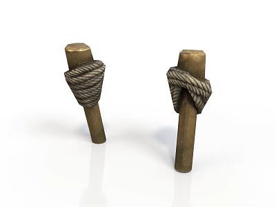 Handcrafted Wooden Posts Tied With Textured Rope For Rustic Decor 3d model