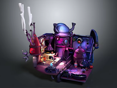 Cartoon Magical Workshop Scene With Colorful Buildings Whimsical Machines Glowing Potions And Tiny Characters 3d model