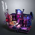 Cartoon Magical Workshop Scene With Colorful Buildings Whimsical Machines Glowing Potions And Tiny Characters