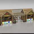 Wooden House Fish And Chips Shop Double Storefront Truss Roof Display Windows And Potted Plants