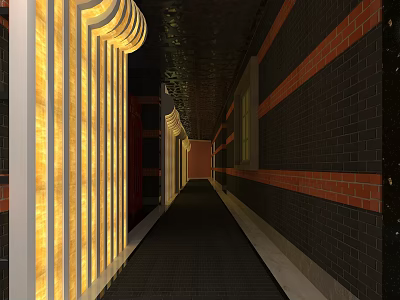 Stylish KTV Corridor Interior With Modern Lighting And Brick Wall Decor 3d model