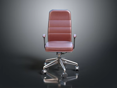 Red Leather Office Chair With Armrests And Metal Base On Wheels 3d model