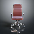 Red Leather Office Chair With Armrests And Metal Base On Wheels