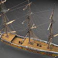 Historical Warship Model Featuring Tall Sailing Masts and Wooden Deck Details