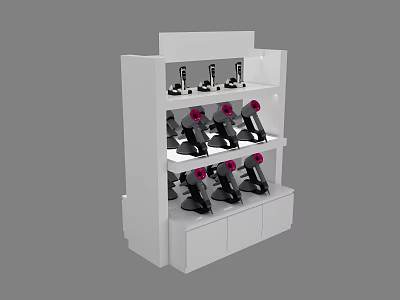 White Display Shelf With Multiple Tiers And Small Appliances On Shelves 3d model