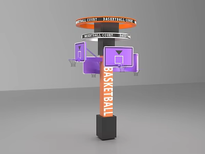 Basketball Themed Photo Spot In City Center With Orange Purple Signpost And Basketball Hoop 3d model