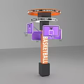 Basketball Themed Photo Spot In City Center With Orange Purple Signpost And Basketball Hoop