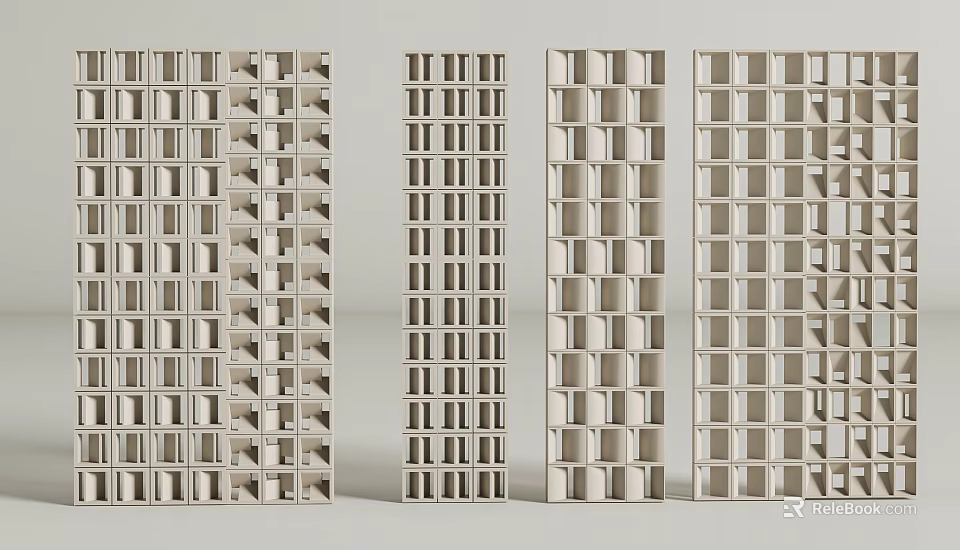 Modern Room Dividers With Diverse Geometric Grid Patterns And Light Frames 3d model