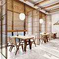 Traditional Teahouse Interior With Wooden Furniture Greenery And Natural Light