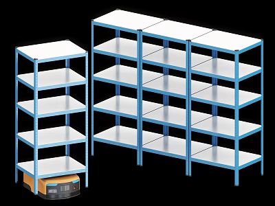 Industrial Equipment Blue Metal Shelves with Different Sizes for Storage Use 3d model