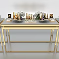 L'OREAL Cosmetics Display Shelf With Golden Frame Decorative Flowers And Arranged Products