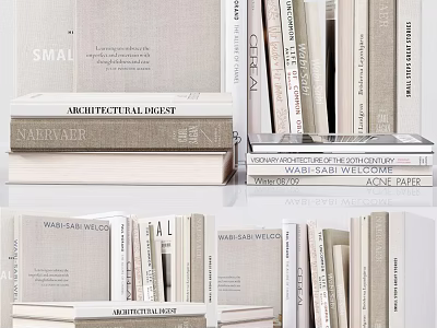 Stacked Books Collection Featuring Architectural Digest Narrative And Wabi Sabi Themes With Minimalist Covers 3d model