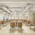 Spacious Cafeteria Interior With Tables Chairs TV White Ceiling And Large Windows 3d model