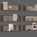 Stylish Wooden Shelves With Decorative Books Vases And Woven Accents