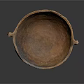 Handmade Brown Clay Bowl With Two Handles Displayed On Black Reflective Surface