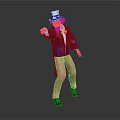 Man In Blue Coat Red Bow Tie And Striped Pants Pointing With White Top Hat