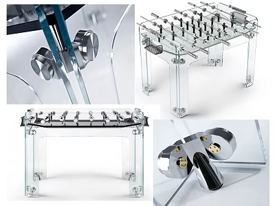 Modern Transparent Foosball Table With Metal Rods And Sturdy Handles Design 3d model