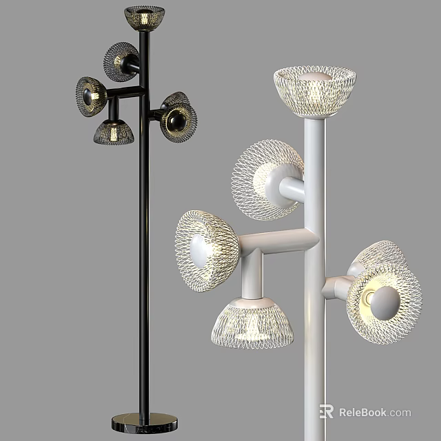 Modern Floor Lamps With Multiple Mesh Lampshades In Black And White Design 3d model 