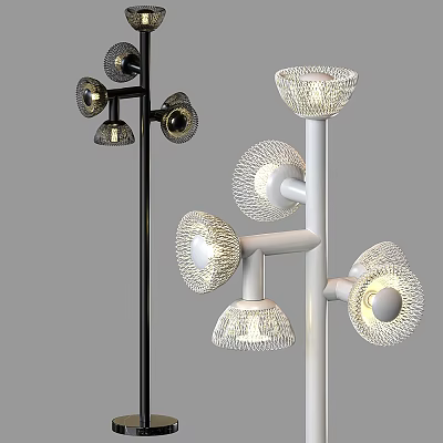 Modern Floor Lamps With Multiple Mesh Lampshades In Black And White Design 3d model