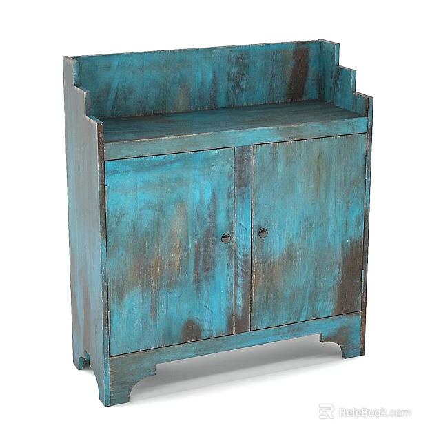 Distressed Blue Wooden Sideboard With Two Doors And Rustic Design 3d model 