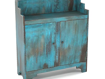 Distressed Blue Wooden Sideboard With Two Doors And Rustic Design 3d model