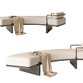 Modern Light Luxury Curved Upholstered Sofa Stool With Metal Base For Home Living Room Decoration