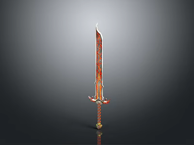 Ornate Traditional Sword With Red And Gold Intricate Patterns On Hilt And Blade 3d model