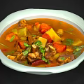 Delicious Homemade Meat Stew With Carrots Tomatoes Potatoes And Fresh Coriander In White Bowl