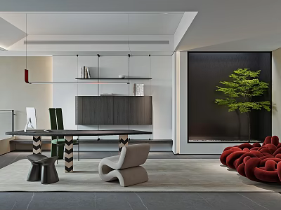 Modern Study Room Interior With Wooden Desk Comfortable Chair Bookshelf And Decorative Plant 3d model