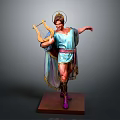 Greek Style Sculpture Of Figure With Lyre Halo And Blue Attire On Wooden Base