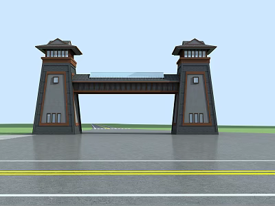 Ancient Chinese Architectural Gate Featuring Twin Towers Traditional Roof And Gray Walls 3d model