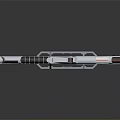 Futuristic Sci Fi Gun With White Black Red And Blue Details On Stand