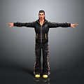 Game Movie Character Male Wearing Black Tracksuit With Gold Accents Arms Outstretched and Yellow Shoes 3d model