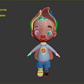 Cartoon Child In Blue Outfit With Superhero Logo Red Cape And Green Shoes