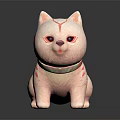 White Cat Game And Movie Character With Red Patterns And Green Collar Styling