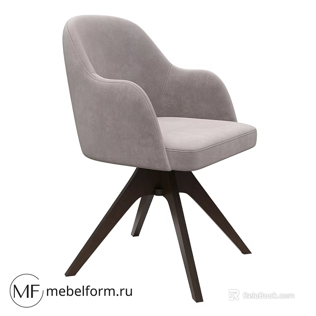Elegant Modern Gray Velvet Accent Chair with Wooden Legs and Armrests 3d model 