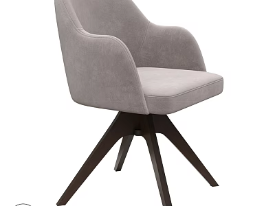 Elegant Modern Gray Velvet Accent Chair with Wooden Legs and Armrests 3d model