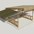 Bamboo Landscape Pavilion with Ornate Canopy and Wooden Railings in Outdoor Design