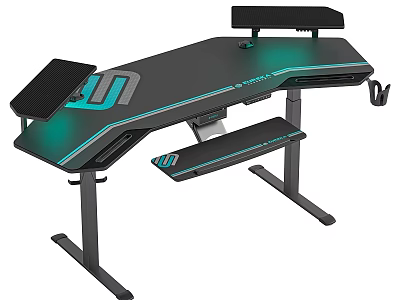 Modern Gaming Desk and Chair Set with RGB Lighting Headphone Hook and Keyboard Tray 3d model