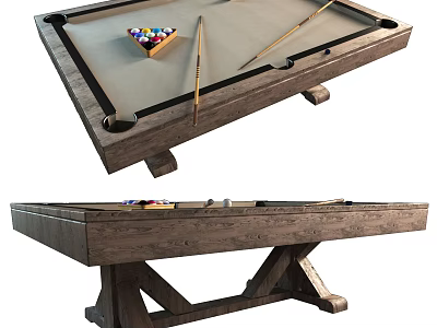 Sturdy Wooden Billiard Table With Cues And Colorful Balls For Sports Recreation 3d model