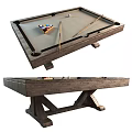 Sturdy Wooden Billiard Table With Cues And Colorful Balls For Sports Recreation