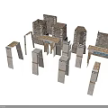Detailed Ancient Stone Architectural Models Featuring Columns Arches And Platforms