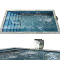 Modern Swimming Pool Design With Waterfall And Rippling Water Tile Edge