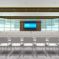 Modern Conference Room Interior Design With Rows Of White Chairs And Large Display Screen