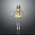 Cute Cartoon Child With Green Hair Red Bows Orange Top Yellow Skirt And Open Arms