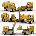 Yellow Wooden Toy Construction Vehicles For Kids Play With Dump Trucks Bulldozers Cranes